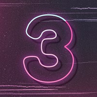 Pink neon glow number 3 vector font typography