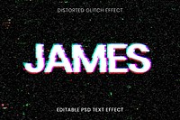 Distorted glitch editable text effect template psd