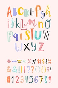 Doodle alphabets, punctuations, numbers typography set vector