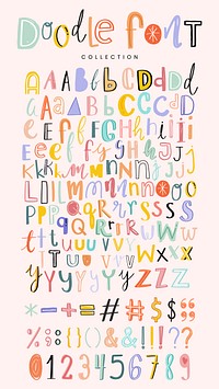 Alphabets, punctuations and numbers doodle fonts vector set