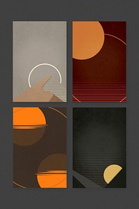 Retro color landscape vector geometric minimalist vintage poster style set