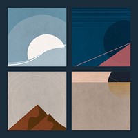 Nature landscapes minimalist aesthetics vector set with dull colors 