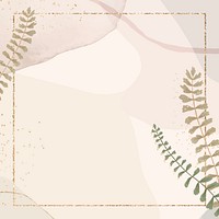 Gold square leaves frame vector on brown pastel