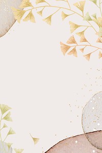Glitter ginkgo leaves vector frame on beige background