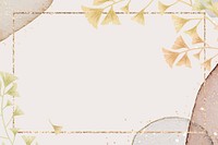 Golden ginkgo leaf frame vector on neutral watercolor