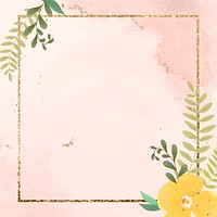 Pink psd flower glittery frame watercolored background