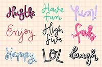 Vector cursive fun words typography set 
