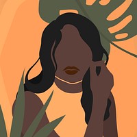 Black woman with a monstera leaf vector
