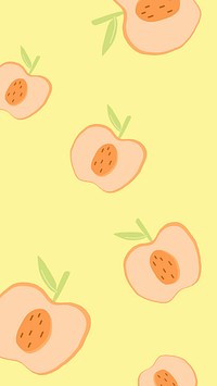 Half peaches on yellow phone background template