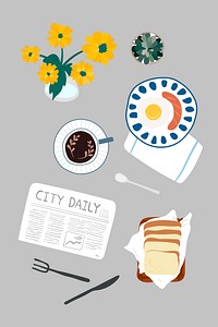Flat lay breakfast sticker doodle vector