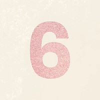 Glitter rose gold number 6 typography vector