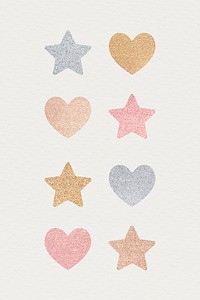 Glitter heart and star sticker set illustration