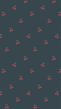 Red hand drawn cherry pattern on blue mobile phone wallpaper illustration