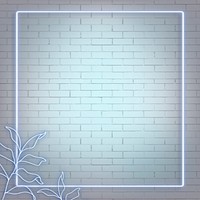 Neon lights rectangle frame with leaves on brick wall illustration
