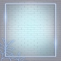 Neon lights rectangle frame with leaves on brick wall vector