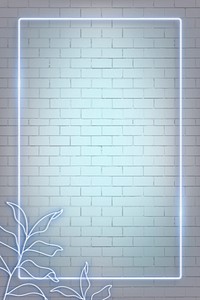 Neon lights rectangle frame with leaves on brick wall vector