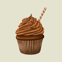 Hand drawn sweet chocolate frosted cupcake mockup