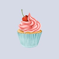Hand drawn sweet cherry frosted cupcake mockup