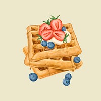 Hand drawn stacked waffles with berries mockup