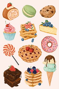 Delicious hand painted desserts vector set