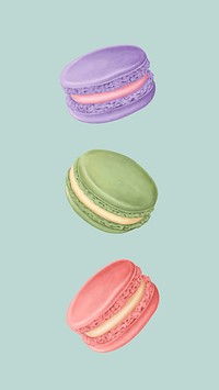 Illustration of colorful macarons on green background