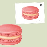 Cute pink macaron on a postage stamp vector