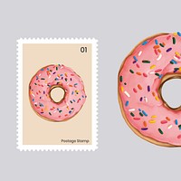 Cute pink doughnut on a postage stamp vector