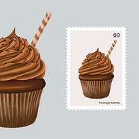 Chocolate cupcake with postage stamp vector
