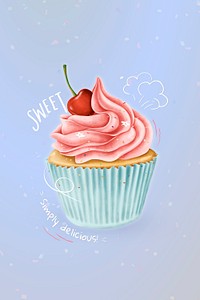 Hand drawn cherry cupcake mockup