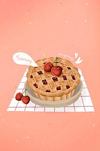 Hand drawn cherry pie mockup