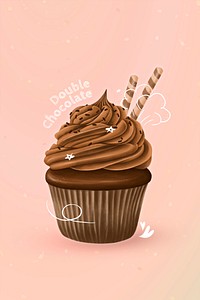 Hand drawn chocolate cupcake mockup