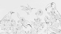 Hand drawn birds and flowers pattern on white background vector