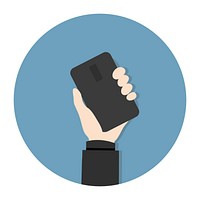 Illustration of a hand holding a mobile phone