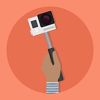 Illustration of a hand holding an action camera