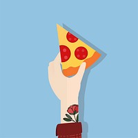 Illustration of hand holding pizza