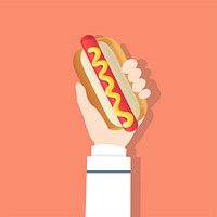 Illustration of a hand holding a hotdog sandwich
