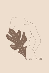 Woman body line art with Je t&#39;aime word vector