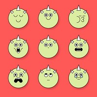 Funky horned monster emoji sticker set vector