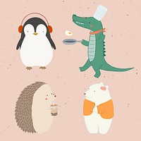Cute animal doodle elements collection vector