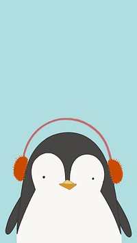 Cute penguin listening to music mobile phone wallpaper vector