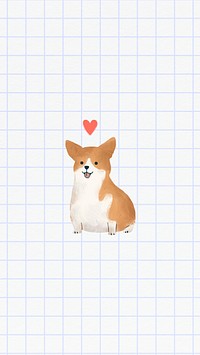 Corgi with a pink heart mobile screen background