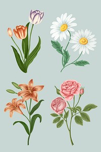 Vintage flower set mobile phone wallpaper illustration mockup