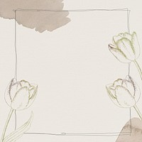 Tulip flower frame on beige background illustration