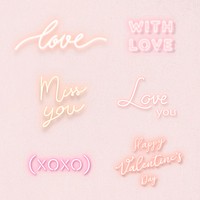 Collection of valentines day neon typography vector