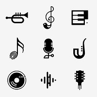 Editable flat music vector icon design set in black and white