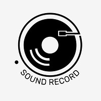 Vinyl record logo vector flat design with sound record text in black and white