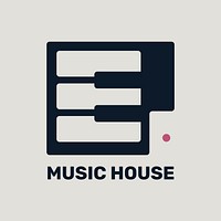 Editable piano key flat music logo vector design with music house text