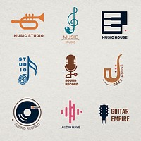 Editable flat music psd logo design set