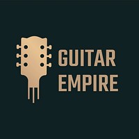 Acoustic guitar logo psd flat design in black and gold with text