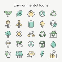 Environmental icons vector for business in green simple line set